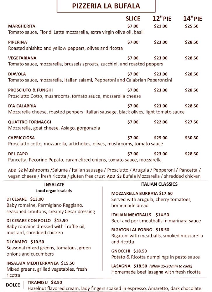 Pizzeria La Bufala Menu image 1